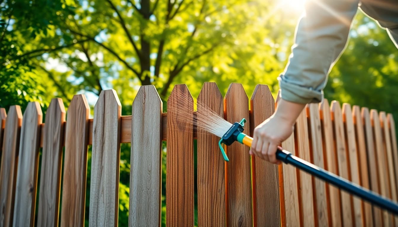 Clean and shining fence in the process of fence cleaning, showcasing restoration
