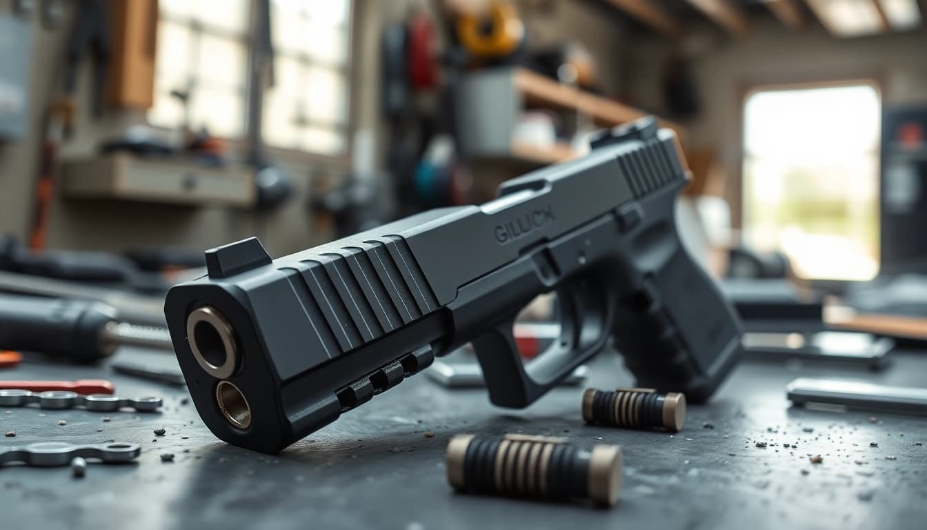 Showcasing Glock 17 slide oem with precise details in a professional workshop setup.