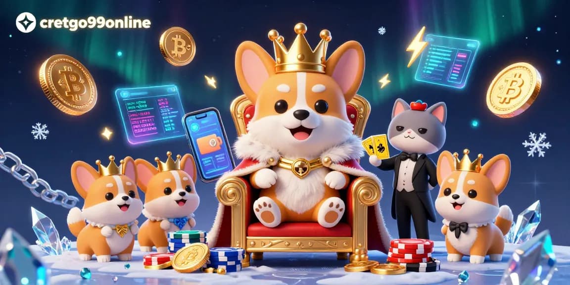 Join the excitement at cretgo99online with a royal corgi surrounded by vibrant casino elements.