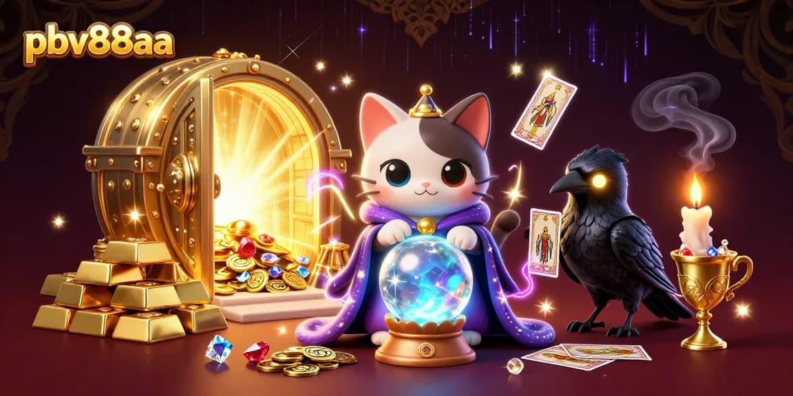 Experience the excitement at pbv88aa with mystic cat and raven amidst golden treasures.