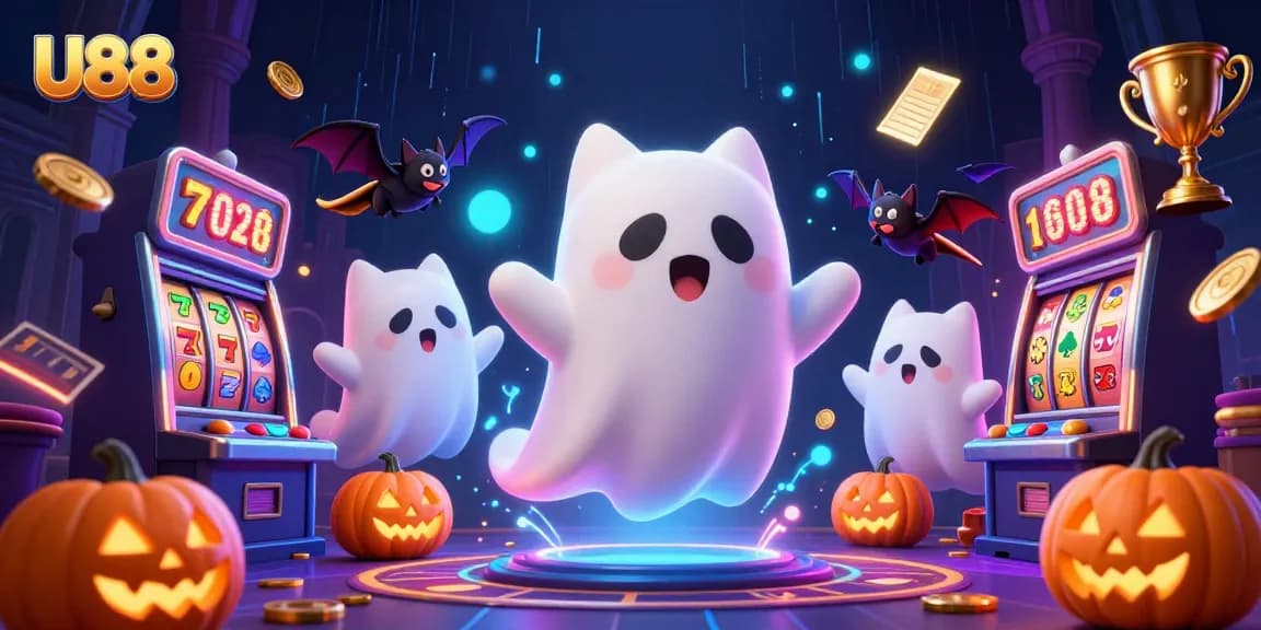 Play and win with U88 slots as ghostly characters float through a haunted casino atmosphere.