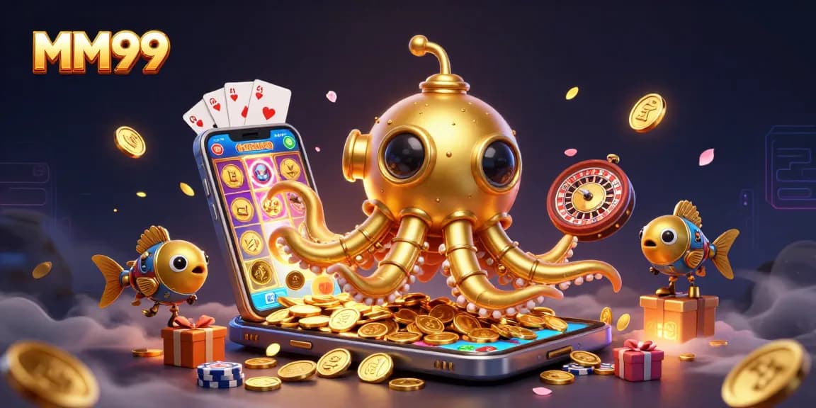 Win big at MM99 with the playful kraken submarine and vibrant slot games bursting with coins.