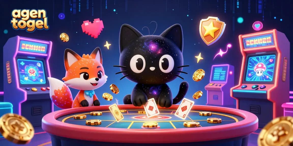 Engage in agen togel at a vibrant cosmic casino with animated cat and fox pulling in golden rewards.