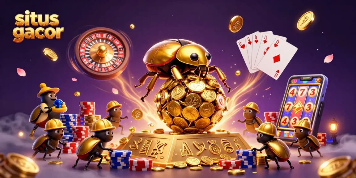 Spin the reels and uncover excitement at situs gacor with golden beetles and casino elements in action.