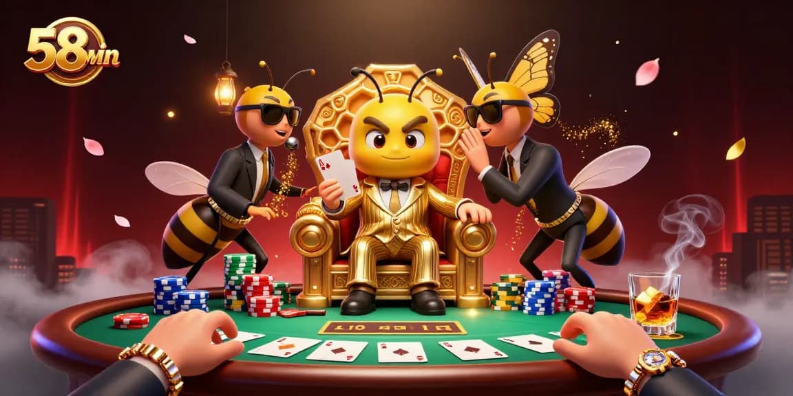 Experience thrilling gameplay at 58win with a vibrant casino scene featuring bumblebee mob bosses and poker games.