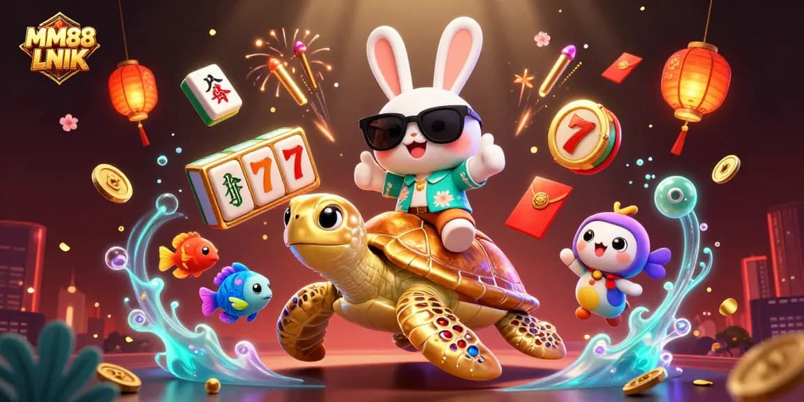 Experience the excitement of MM88 LNIK with vibrant slots and a lucky rabbit in a dynamic casino scene.