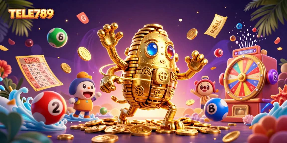 Engage in winning moments at TELE789 with vibrant lottery and casino elements dynamic scene.