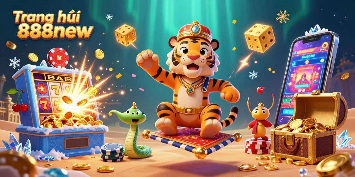 Engage with the vibrant Trang chủ 888new, showcasing an exciting 3D casino scene with slots and jackpot elements.