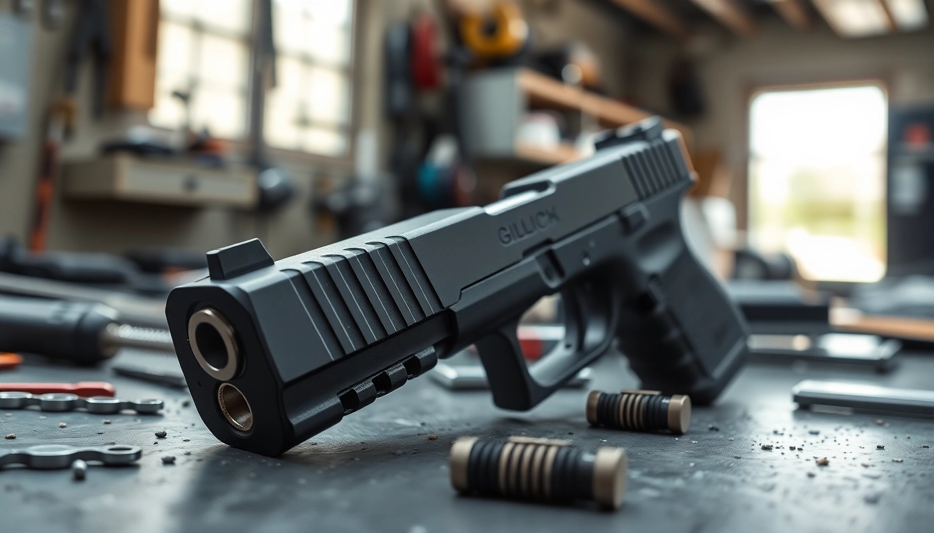Showcasing Glock 17 slide oem with precise details in a professional workshop setup.