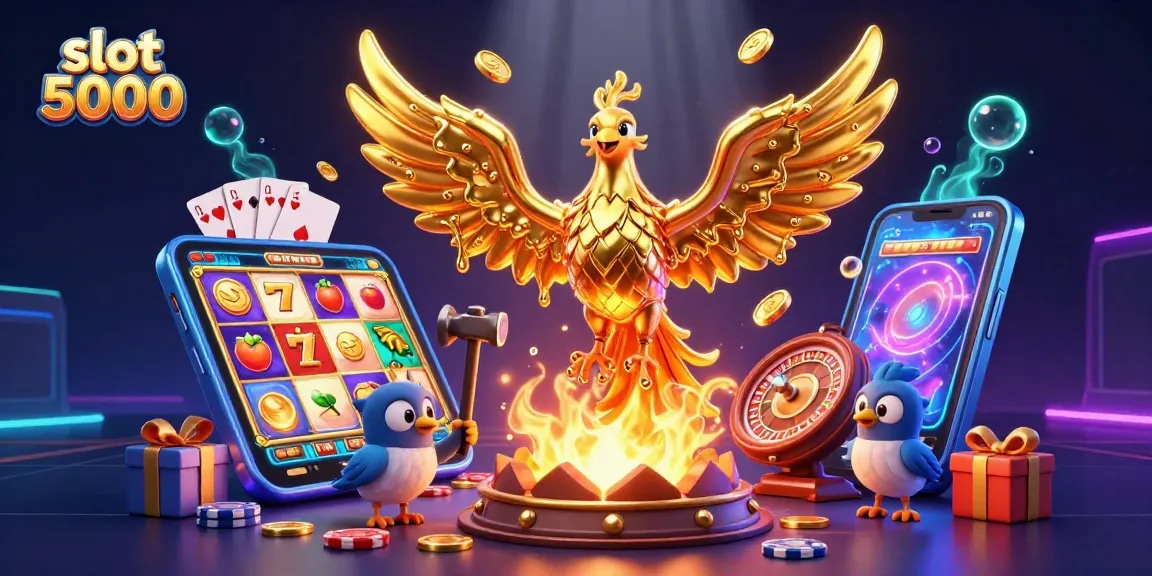 Menang besar dengan slot 5000, ilustrasi permainan kasino yang menarik dan interaktif.