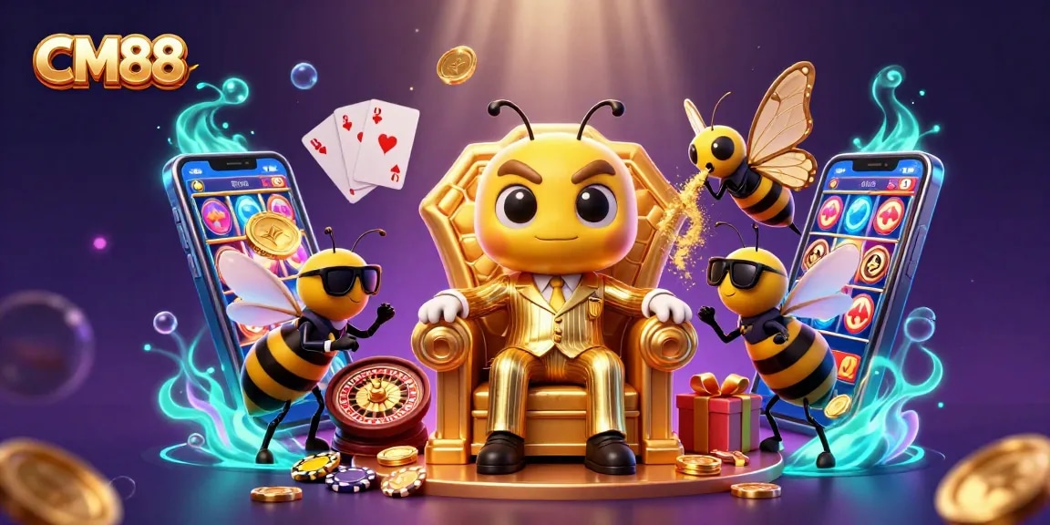 Experience engaging strategies at CM88 online casino with vibrant 3D illustration of games and characters.
