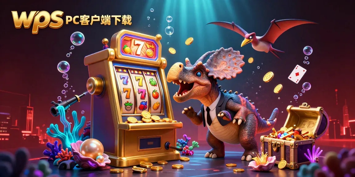 wps PC客户端下载 通过动态场景展示老虎机与恐龙角色的互动，尽显赌博的乐趣。