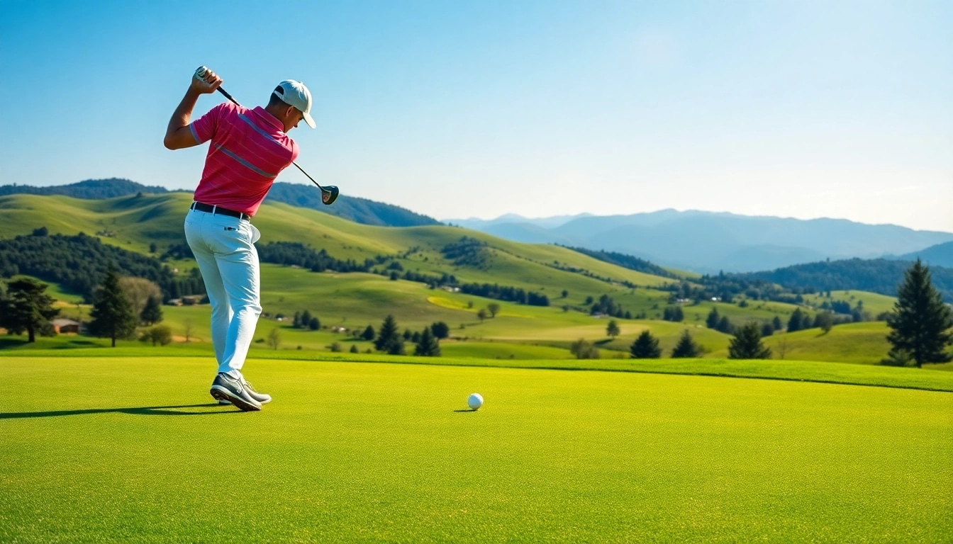 Golfer swinging on a lush green course showcasing the sport of Golf.