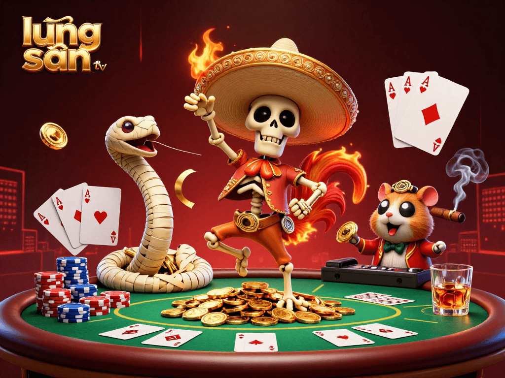 Join the excitement of lương sơn tv with vibrant 3D casino illustration featuring a festive mariachi rooster and gaming elements.