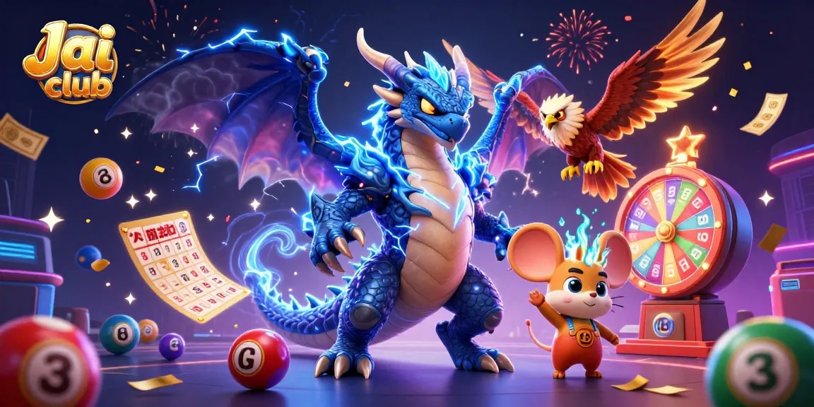 Join the excitement with Jai club in this thrilling lottery scene filled with vibrant elements!