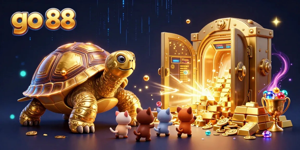 Engage in exciting gameplay with go 88's colossal tortoise pinball machine and a treasure-filled scene.