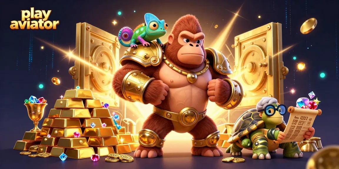 Play Aviator with excitement as a gorilla king and friends embark on a treasure-filled adventure.