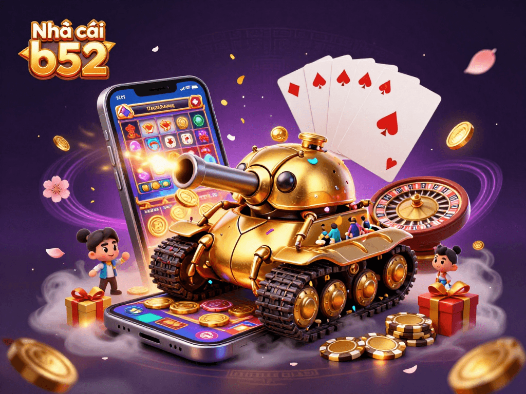 Experience the thrill of Nhà cái b52 with vibrant 3D visualization of a golden beetle tank casino.