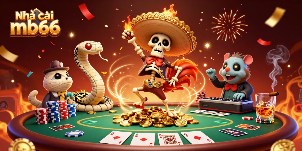 Engage with Nhà cái mb66's vibrant gaming scene featuring 3D characters in a dynamic casino environment.