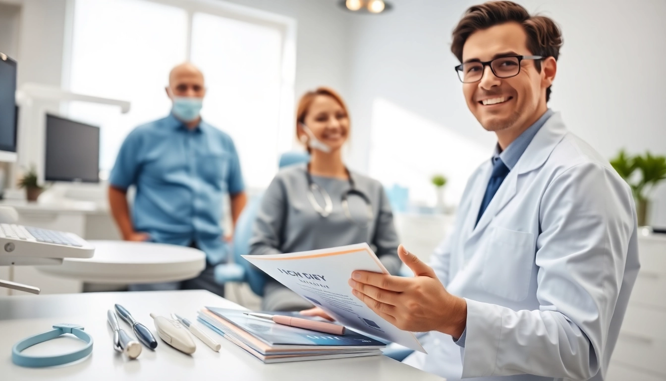 Engaging interaction between a patient and minnesota dentists in a modern dental office.