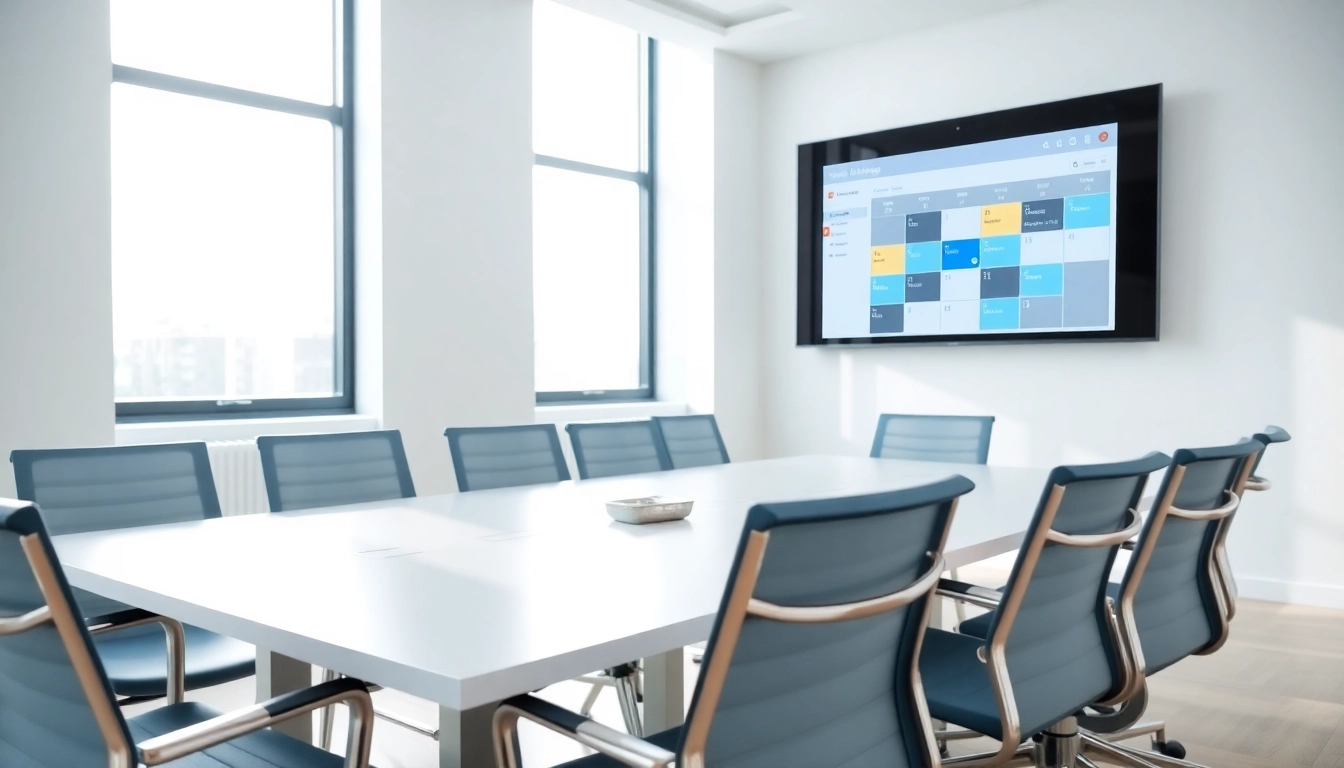 Engaging view of a never miss a meeting scheduling tool in a modern meeting room to enhance productivity.