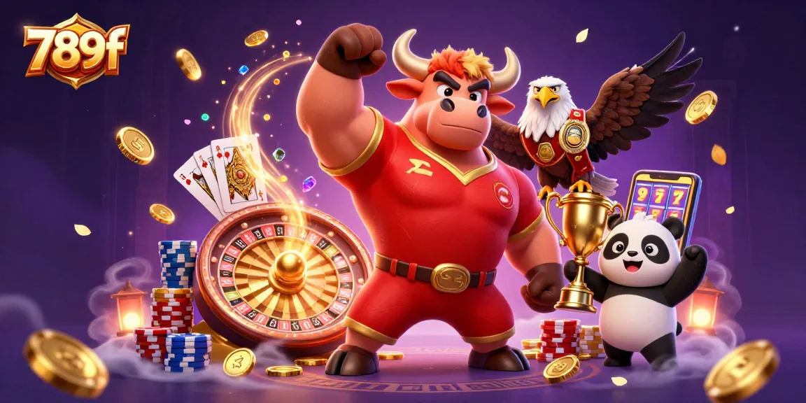 Experience winning excitement at 789f with a vibrant casino scene showcasing a jubilant bull mascot and gaming elements.