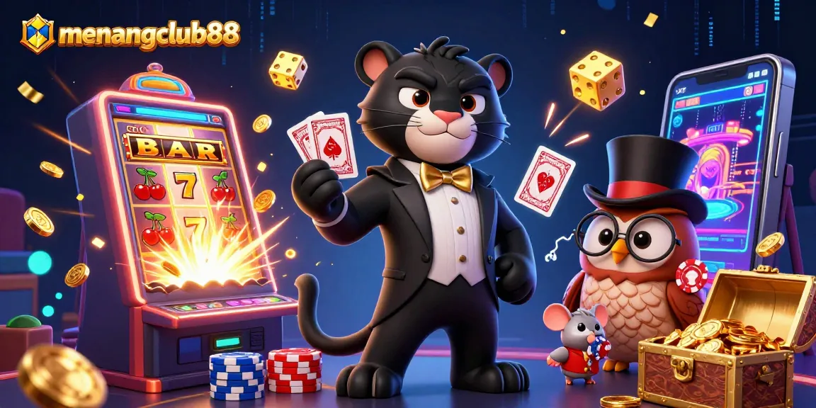 Experience the excitement of menangclub88 with vibrant casino elements and dynamic characters in a colorful 3D scene.