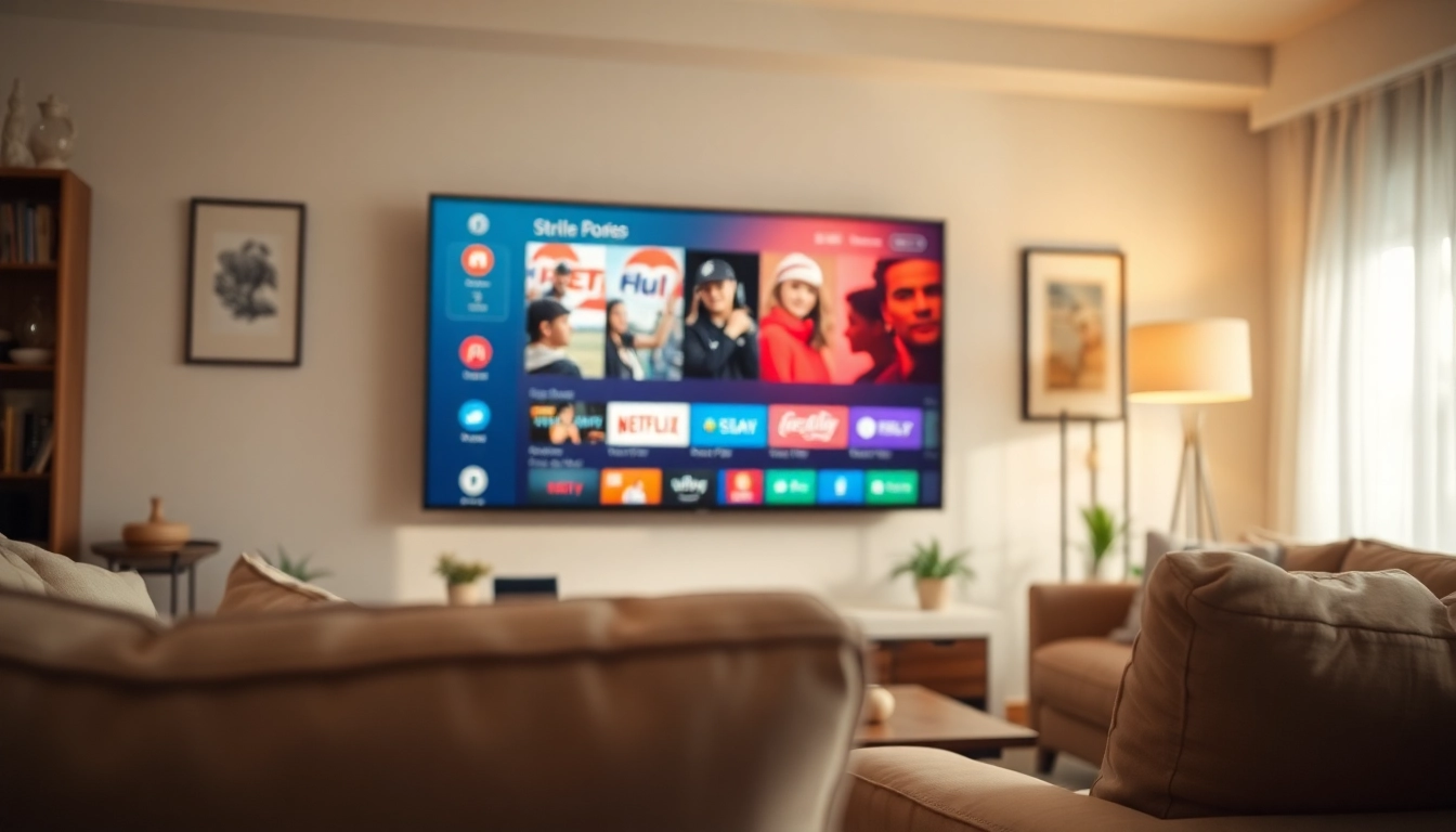 Experience FREE IPTV Trial streaming on a modern TV in a cozy living room setting.