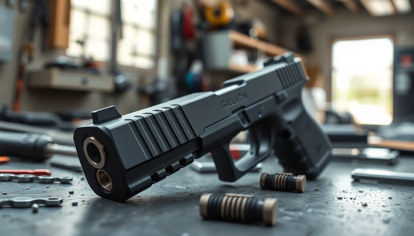 Showcasing Glock 17 slide oem with precise details in a professional workshop setup.