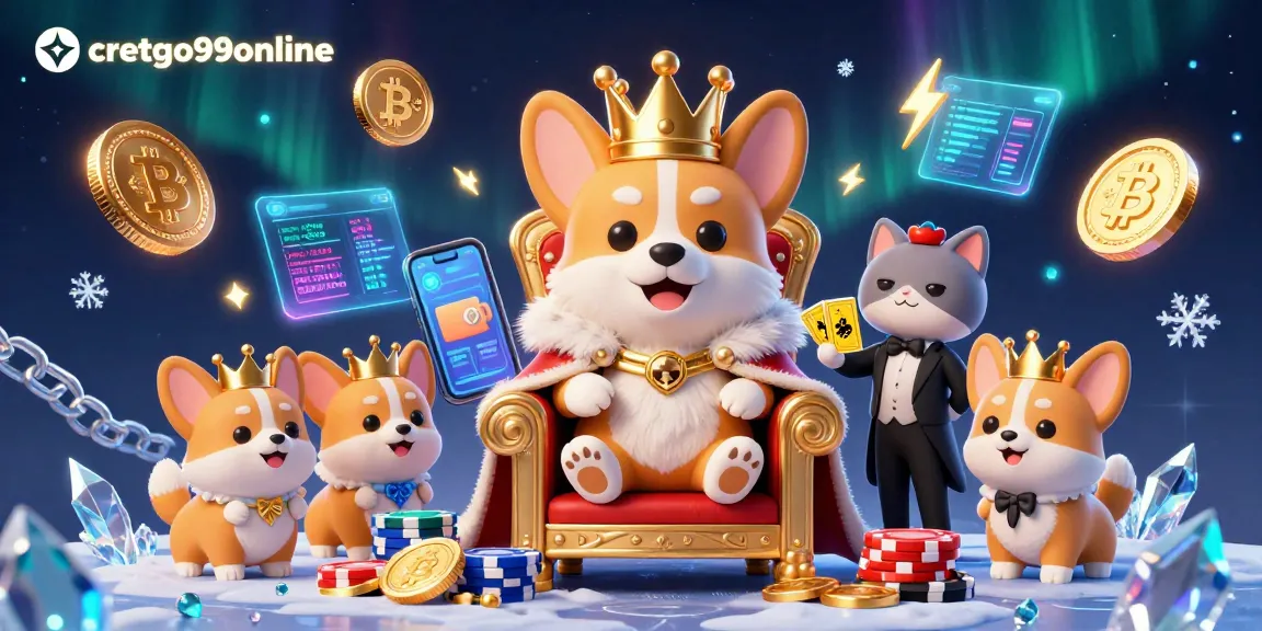 Join the excitement at cretgo99online with a royal corgi surrounded by vibrant casino elements.