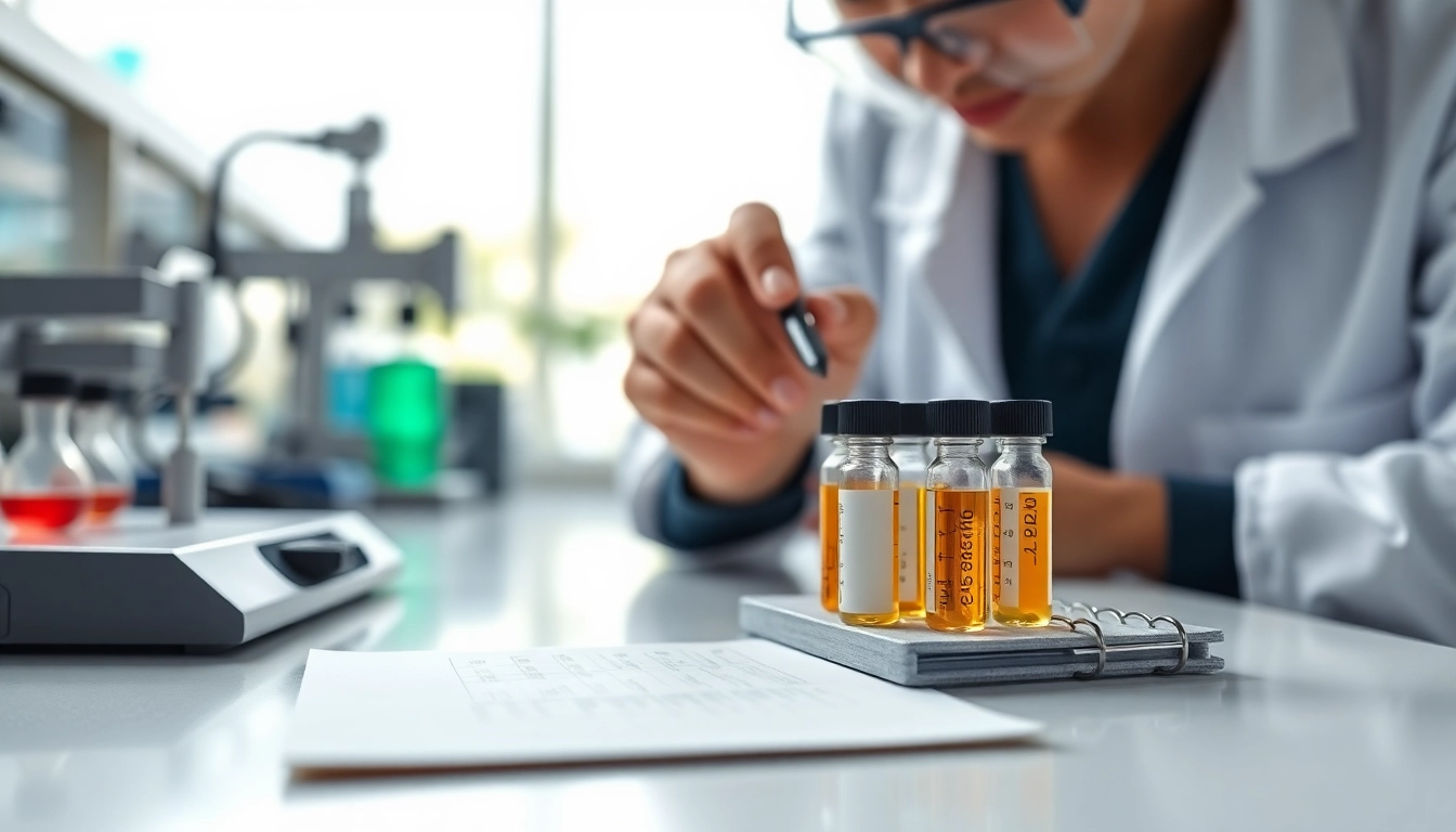 Lab technician examining vials of research peptides, enhancing scientific understanding.
