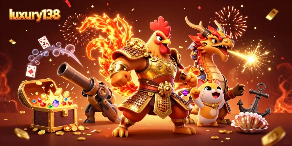 Mainkan taruhan seru di luxury138 dengan gambar ayam jantan pejuang dan naga menakjubkan.