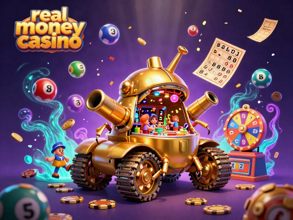 Engage in thrilling action at a real money casino inside a 3D cartoon beetle tank bursting with energy and elements.