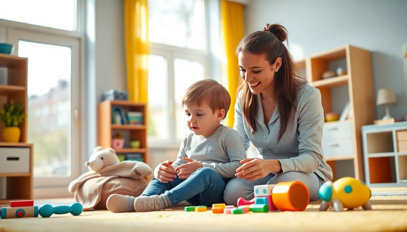 Demonstrating early intervention ABA therapy with a therapist and child in an engaging setting.