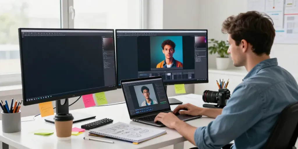 Creating stunning visuals with affordable AI website image generator in a modern digital workspace.