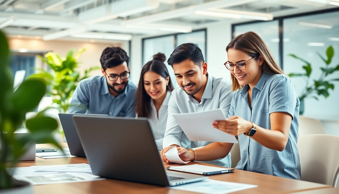 Engaged team collaborating in a Premium Shopify agency workspace with modern design elements.