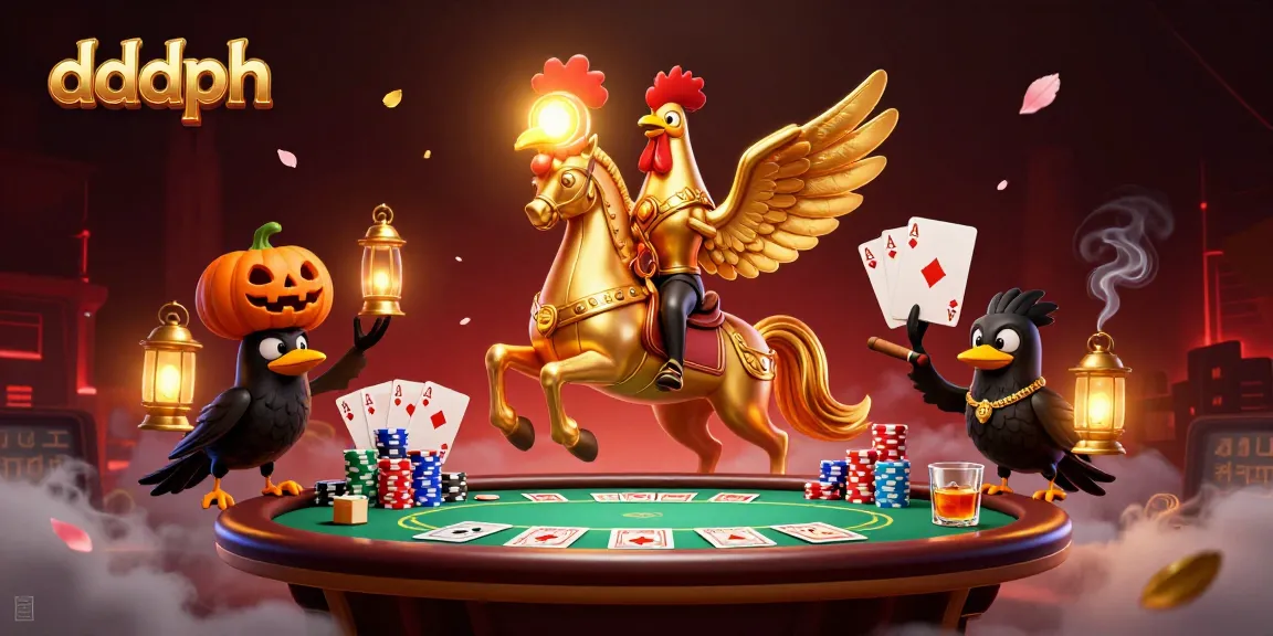 Engaging rendering of dddph-themed casino scene with golden rooster and poker elements.