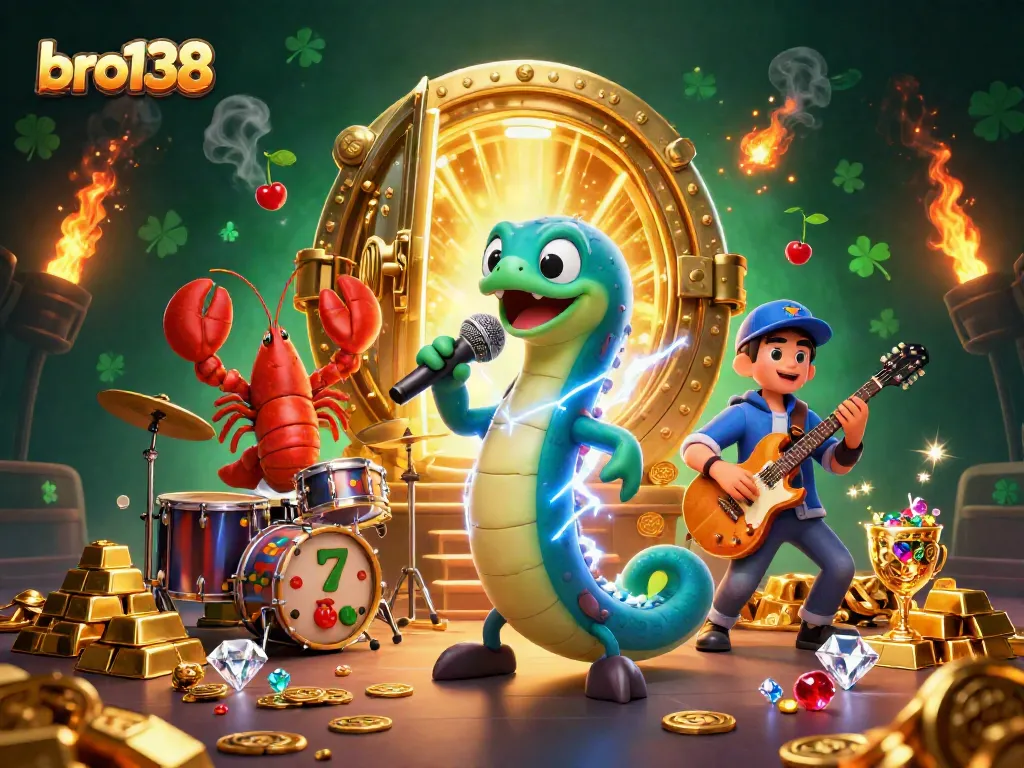 Spin with bro138 at an underwater casino, featuring vibrant electric eel DJ and thrilling slot elements.