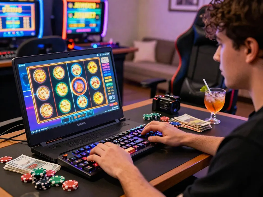 Player enjoying an immersive online gaming experience with slot jackpot graphics on the screen.