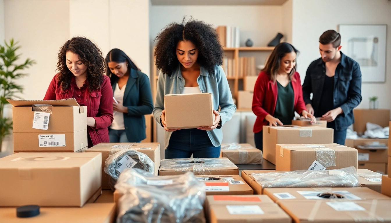 Professional Packing Services team carefully organizing and packing items in a bright and modern apartment.