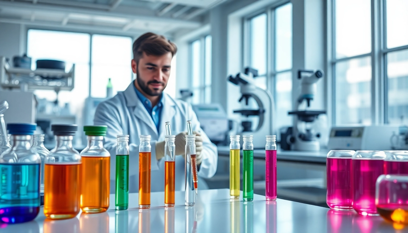 Buy peptide in a professional lab setting with a scientist analyzing samples.