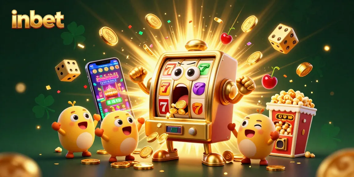 Experience the thrill of inbet's online gaming with a lively 3D scene showcasing an animated jackpot celebration.