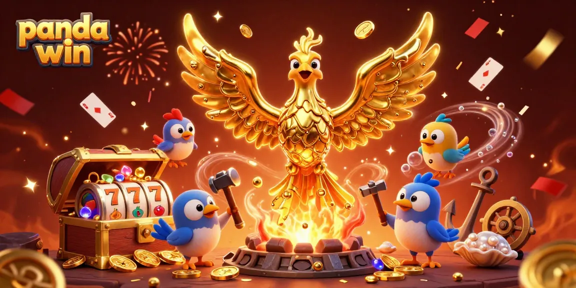 Panda win encapsulates excitement with a molten metal phoenix and dynamic casino elements.