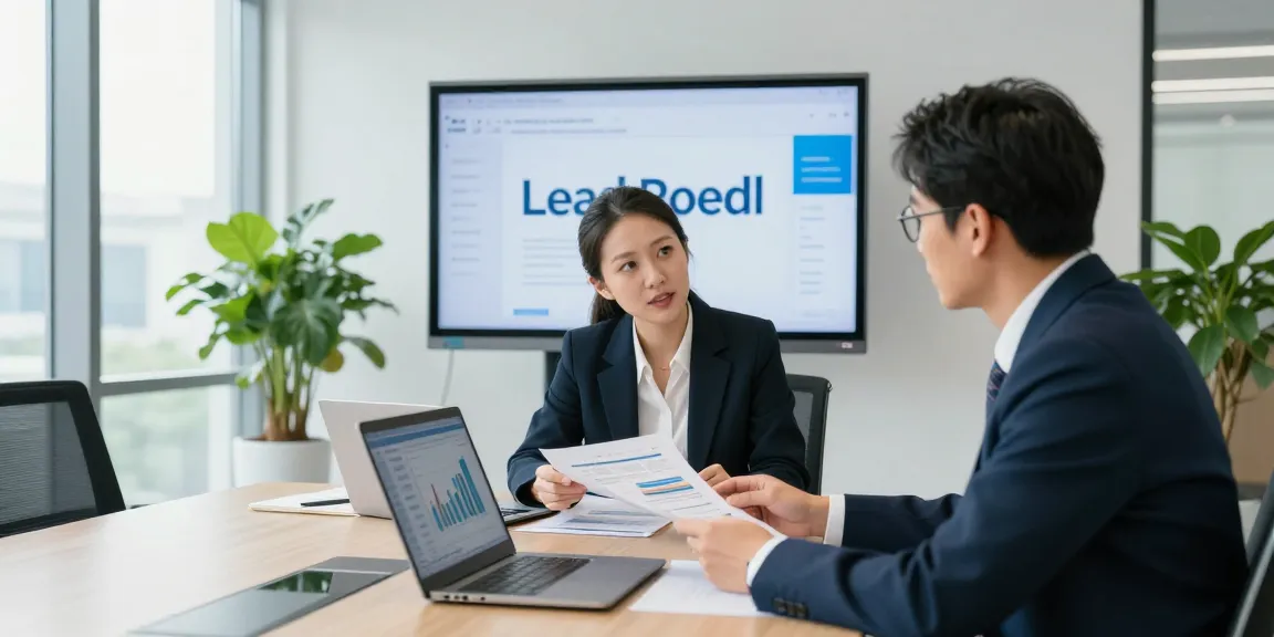 Lead Roedl team collaborating in a modern office setting, focused on strategic discussions and analytics.