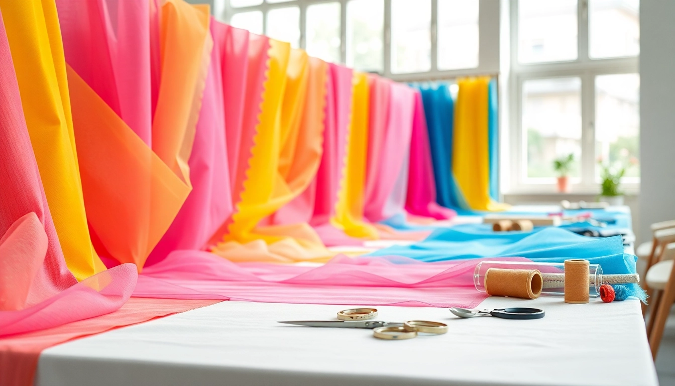 Creëer unieke creaties met tule per meter in een kleurrijke stoffen workshop.