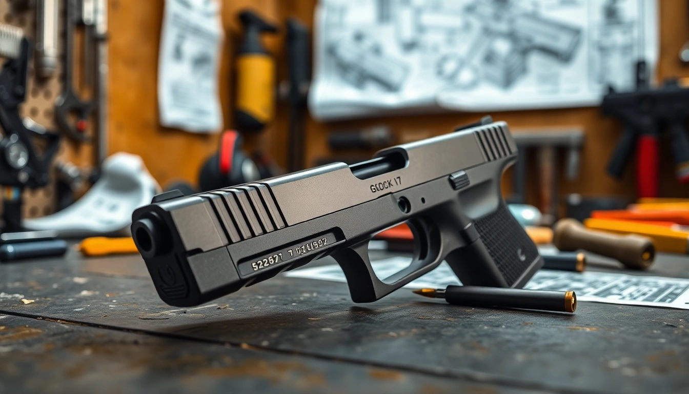 Inspecting glock 17 slide oem for quality and precision in a workshop setting.