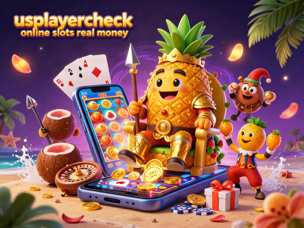 Spin for real cash with usplayercheck online slots real money, featuring a vibrant beach casino scene.