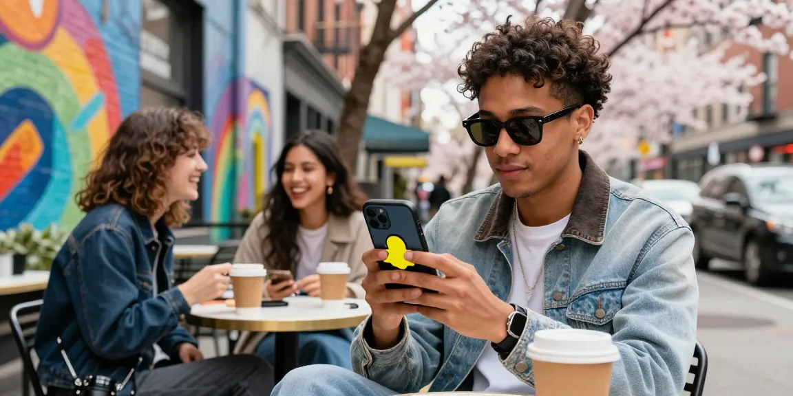 Engaging Snapchat amateur moment captured in an urban café with friends.