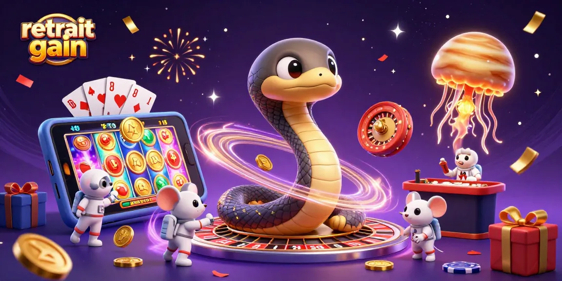 Retrait gain casino : illustration vibrante d'un serpent de Saturne jouant à la roulette avec des astronautes.