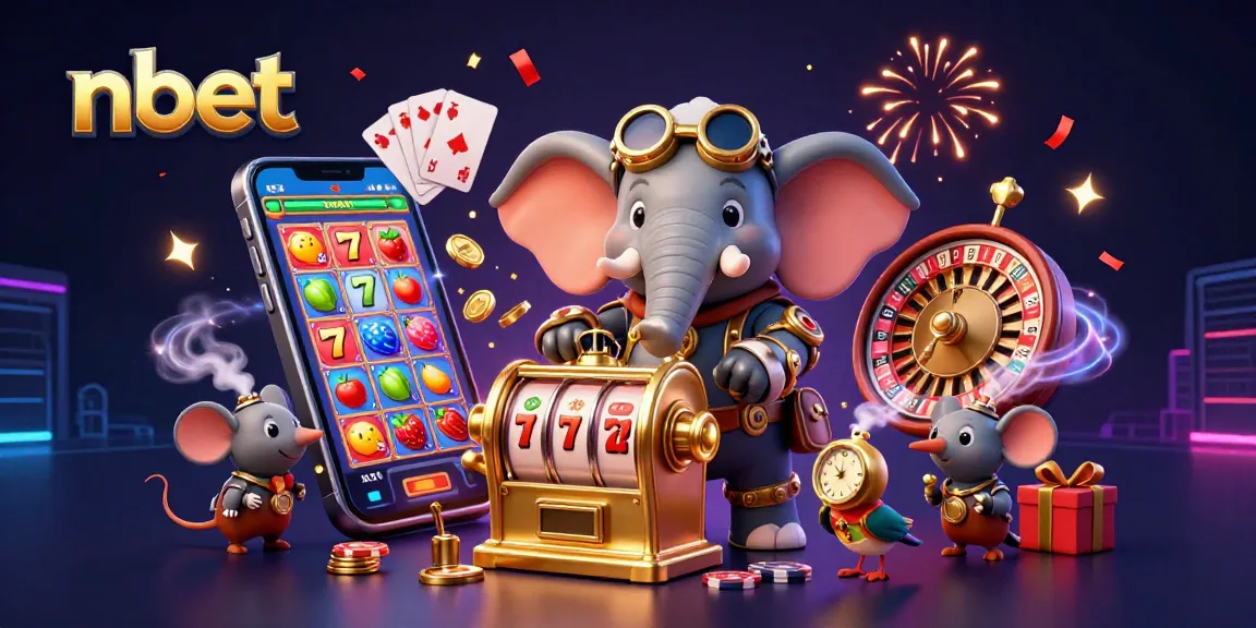 Experience thrilling slot action with nbet's steampunk elephant engineer operating a golden slot machine.